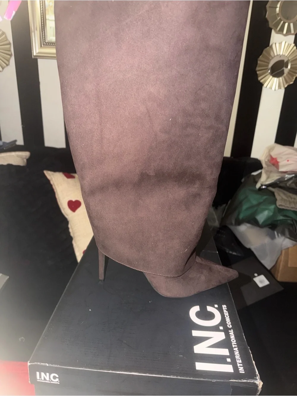 INC International Concepts Over-the-Knee Pointed Stiletto Boot in Rich Truffle
